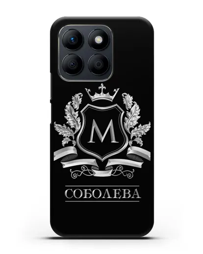 Чехол с геральдическим щитом, фамилией и короной с серебряным рисунком силиконовый для Honor X8b