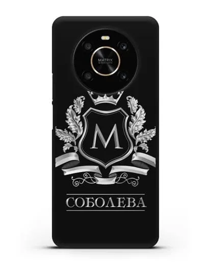 Чехол с геральдическим щитом, фамилией и короной с серебряным рисунком силиконовый для Honor X9