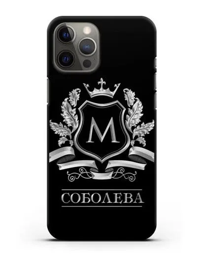 Чехол с геральдическим щитом, фамилией и короной с серебряным рисунком силиконовый для iPhone 12 Pro Max