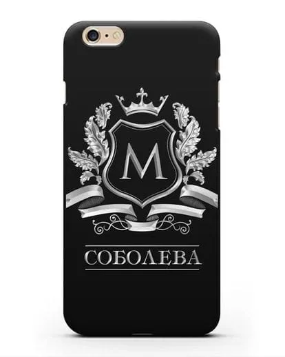 Чехол с геральдическим щитом, фамилией и короной с серебряным рисунком силиконовый для iPhone 6s Plus
