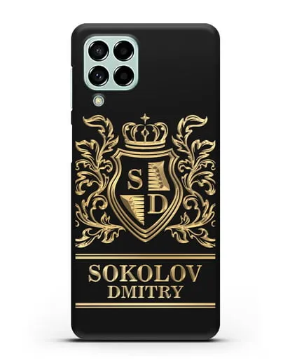 Именной чехол с гербом, инициалами и фамилией с золотым рисунком силиконовый для Samsung Galaxy M53 [SM-M536]