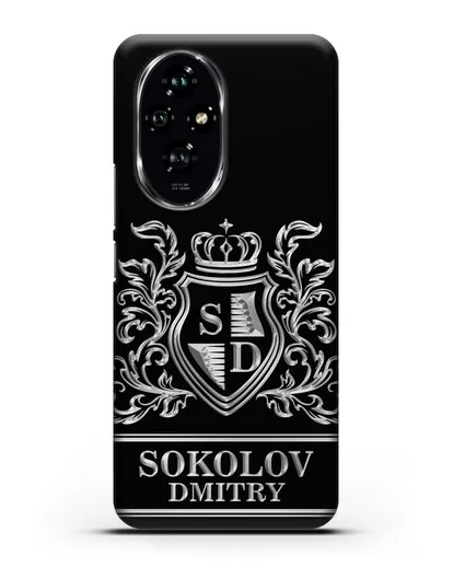 Именной чехол с гербом, инициалами и фамилией с серебряным рисунком силиконовый для Honor 200