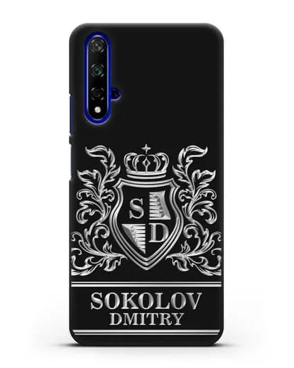 Именной чехол с гербом, инициалами и фамилией с серебряным рисунком силиконовый для Honor 20