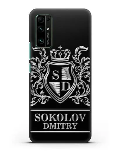 Именной чехол с гербом, инициалами и фамилией с серебряным рисунком силиконовый для Honor 30