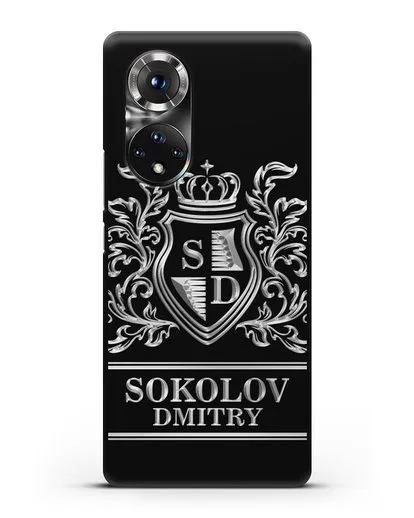 Именной чехол с гербом, инициалами и фамилией с серебряным рисунком силиконовый для Honor 50
