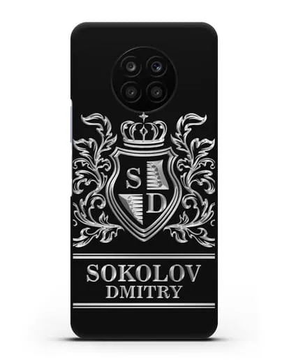 Именной чехол с гербом, инициалами и фамилией с серебряным рисунком силиконовый для Honor 50 lite