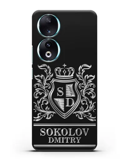 Именной чехол с гербом, инициалами и фамилией с серебряным рисунком силиконовый для Honor 90