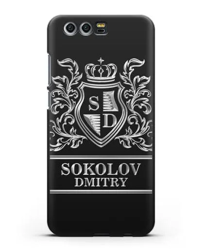 Именной чехол с гербом, инициалами и фамилией с серебряным рисунком силиконовый для Honor 9
