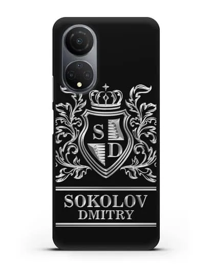 Именной чехол с гербом, инициалами и фамилией с серебряным рисунком силиконовый для Honor X7