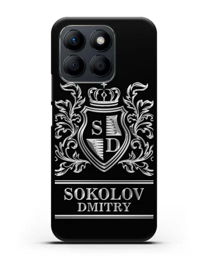 Именной чехол с гербом, инициалами и фамилией с серебряным рисунком силиконовый для Honor X8b