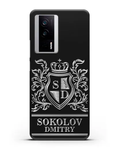 Именной чехол с гербом, инициалами и фамилией с серебряным рисунком силиконовый для Xiaomi Poco F5 Pro