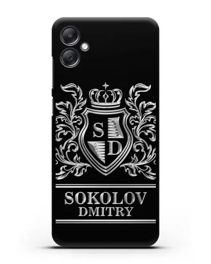 Именной чехол с гербом, инициалами и фамилией с серебряным рисунком силиконовый для Samsung Galaxy A05 [SM-A055]