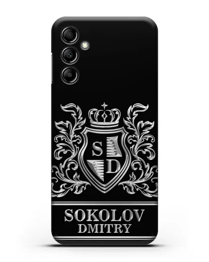 Именной чехол с гербом, инициалами и фамилией с серебряным рисунком силиконовый для Samsung Galaxy A14 [SM-A145]