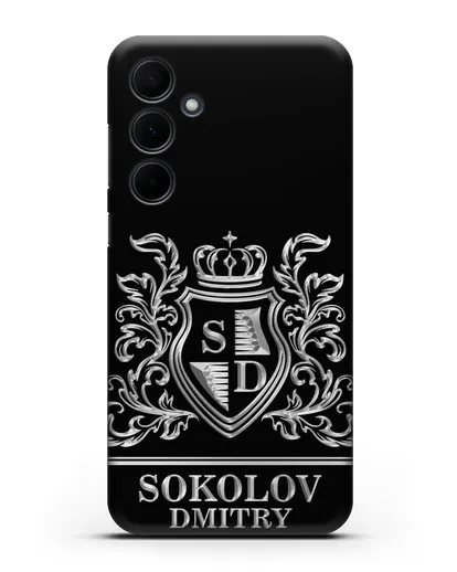 Именной чехол с гербом, инициалами и фамилией с серебряным рисунком силиконовый для Samsung Galaxy A35 [SM-A356]