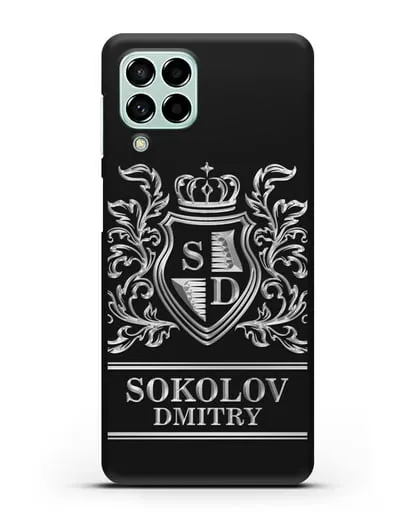 Именной чехол с гербом, инициалами и фамилией с серебряным рисунком силиконовый для Samsung Galaxy M33 [SM-M336]