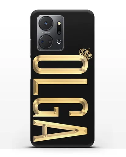 Чехол с именем, фамилией и короной с золотым рисунком силиконовый для Honor X7a