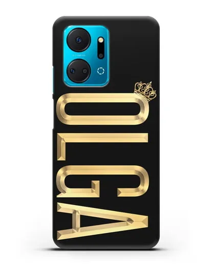 Чехол с именем, фамилией и короной с золотым рисунком силиконовый для Honor X7a Plus