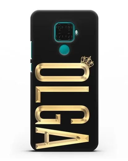 Чехол с именем, фамилией и короной с золотым рисунком силиконовый для Huawei Mate 30 Lite