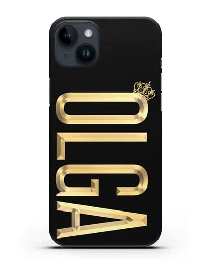 Чехол с именем, фамилией и короной с золотым рисунком силиконовый для iPhone 14 Plus