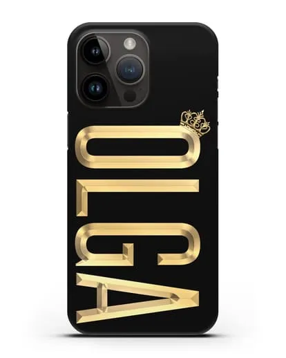 Чехол с именем, фамилией и короной с золотым рисунком силиконовый для iPhone 14 Pro Max