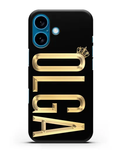 Чехол с именем, фамилией и короной с золотым рисунком силиконовый для iPhone 16