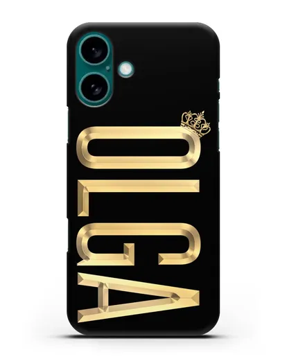 Чехол с именем, фамилией и короной с золотым рисунком силиконовый для iPhone 16 Plus