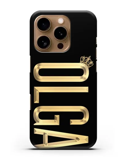 Чехол с именем, фамилией и короной с золотым рисунком силиконовый для iPhone 16 Pro