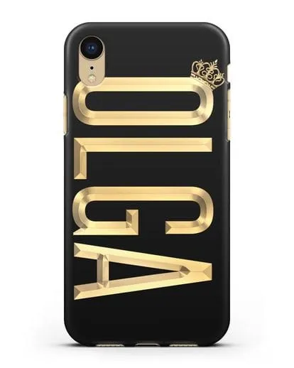 Чехол с именем, фамилией и короной с золотым рисунком силиконовый для iPhone XR