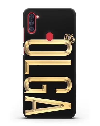 Чехол с именем, фамилией и короной с золотым рисунком силиконовый для Samsung Galaxy A11 [SM-A115F]