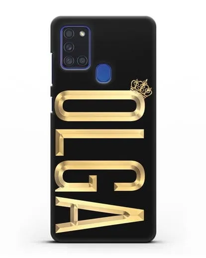 Чехол с именем, фамилией и короной с золотым рисунком силиконовый для Samsung Galaxy A21s [SM-A217F]