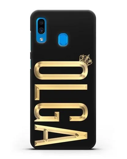 Чехол с именем, фамилией и короной с золотым рисунком силиконовый для Samsung Galaxy A30 [SM-A305FN]
