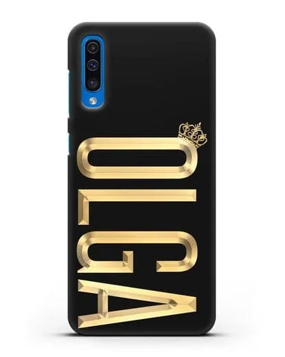 Чехол с именем, фамилией и короной с золотым рисунком силиконовый для Samsung Galaxy A50