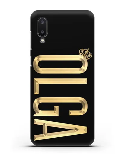 Чехол с именем, фамилией и короной с золотым рисунком силиконовый для Samsung Galaxy A02 [SM-A022G]