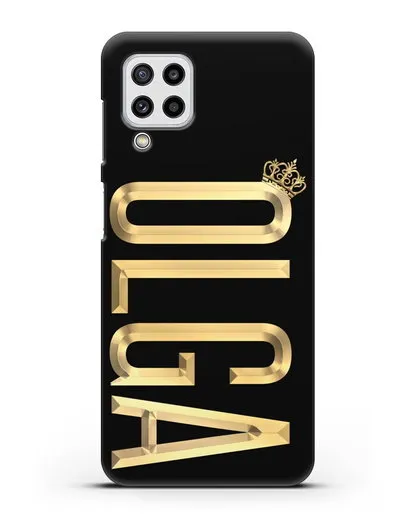 Чехол с именем, фамилией и короной с золотым рисунком силиконовый для Samsung Galaxy M32 [SM-M325F]