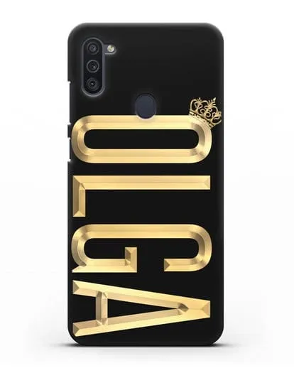 Чехол с именем, фамилией и короной с золотым рисунком силиконовый для Samsung Galaxy M11 [SM-M115F]