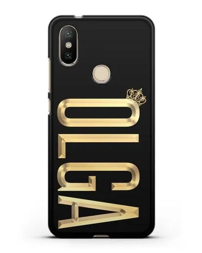 Чехол с именем, фамилией и короной с золотым рисунком силиконовый для Xiaomi Mi A2