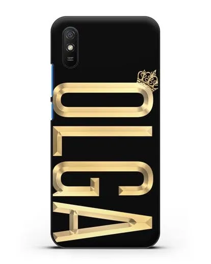 Чехол с именем, фамилией и короной с золотым рисунком силиконовый для Xiaomi Redmi 9A