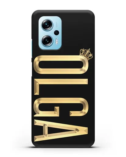 Чехол с именем, фамилией и короной с золотым рисунком силиконовый для Xiaomi Redmi Note 11T Pro