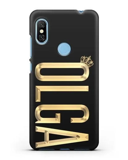 Чехол с именем, фамилией и короной с золотым рисунком силиконовый для Xiaomi Redmi Note 6 Pro