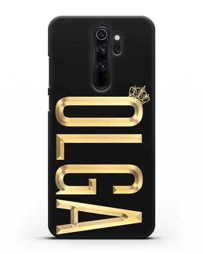 Чехол с именем, фамилией и короной с золотым рисунком силиконовый для Xiaomi Redmi Note 8 Pro