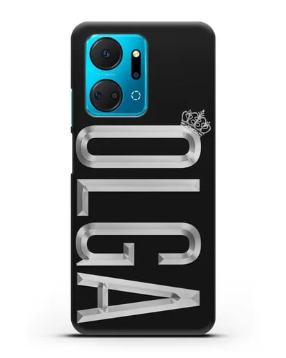 Чехол с именем, фамилией и короной с серебряным рисунком силиконовый для Honor X7a Plus