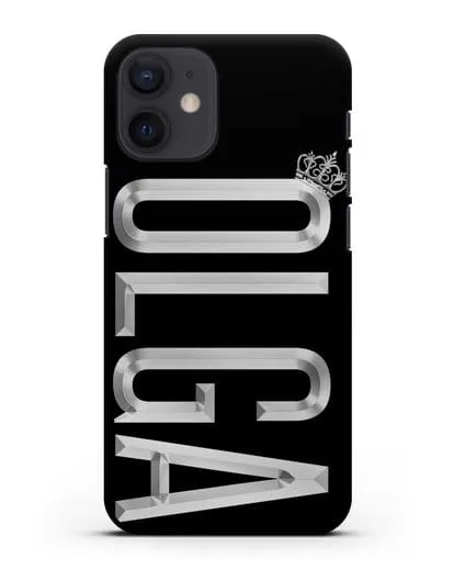 Чехол с именем, фамилией и короной с серебряным рисунком силиконовый для iPhone 12 mini