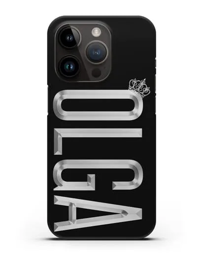 Чехол с именем, фамилией и короной с серебряным рисунком силиконовый для iPhone 14 Pro
