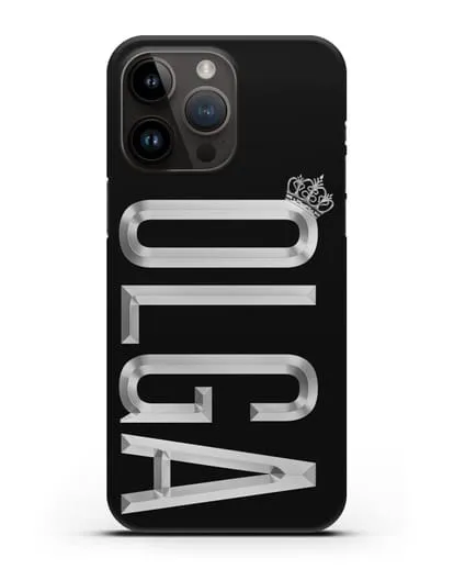 Чехол с именем, фамилией и короной с серебряным рисунком силиконовый для iPhone 14 Pro Max