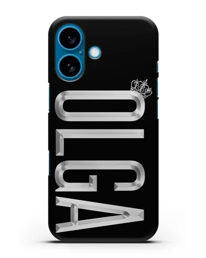 Чехол с именем, фамилией и короной с серебряным рисунком силиконовый для iPhone 16