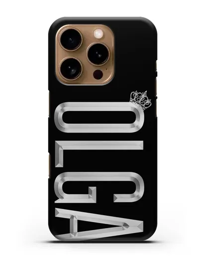 Чехол с именем, фамилией и короной с серебряным рисунком силиконовый для iPhone 16 Pro