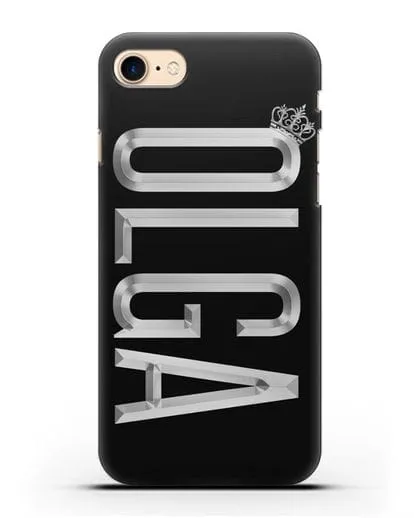 Чехол с именем, фамилией и короной с серебряным рисунком силиконовый для iPhone 7