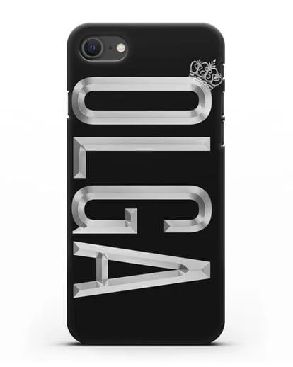 Чехол с именем, фамилией и короной с серебряным рисунком силиконовый для iPhone SE 2020