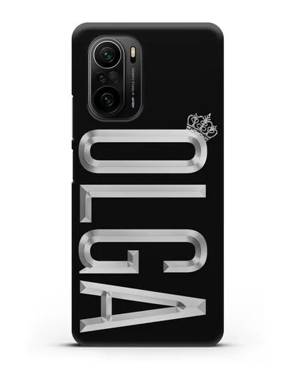 Чехол с именем, фамилией и короной с серебряным рисунком силиконовый для Xiaomi Poco F3