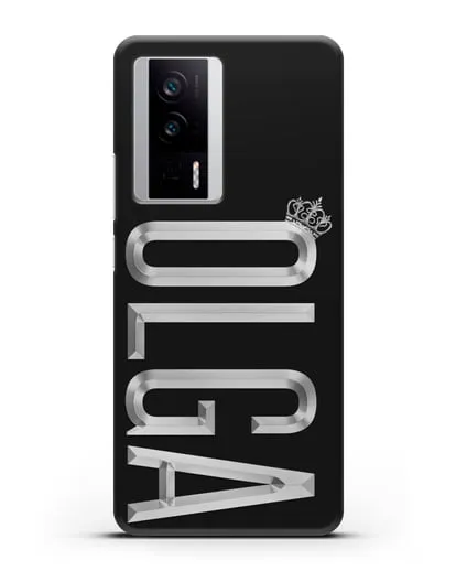 Чехол с именем, фамилией и короной с серебряным рисунком силиконовый для Xiaomi Poco F5 Pro